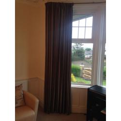 Bespoke Curtains plus tie backs, Browns and bronze stripes, lined, superb quality