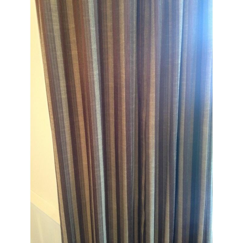 Bespoke Curtains plus tie backs, Browns and bronze stripes, lined, superb quality