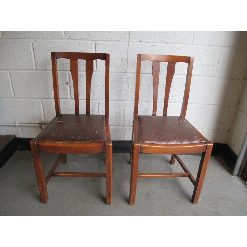 VINTAGE DINING CHAIRS WITH LEATHER SEATS MAHOGANY VENEER TWO OF