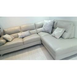 Grey leather corner sofa and chair