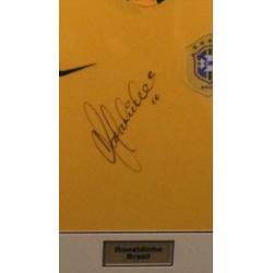 SIGNED SPORTS MEMORABILLIA - Personally signed/framed RONALDHINO Brazil football shirt!