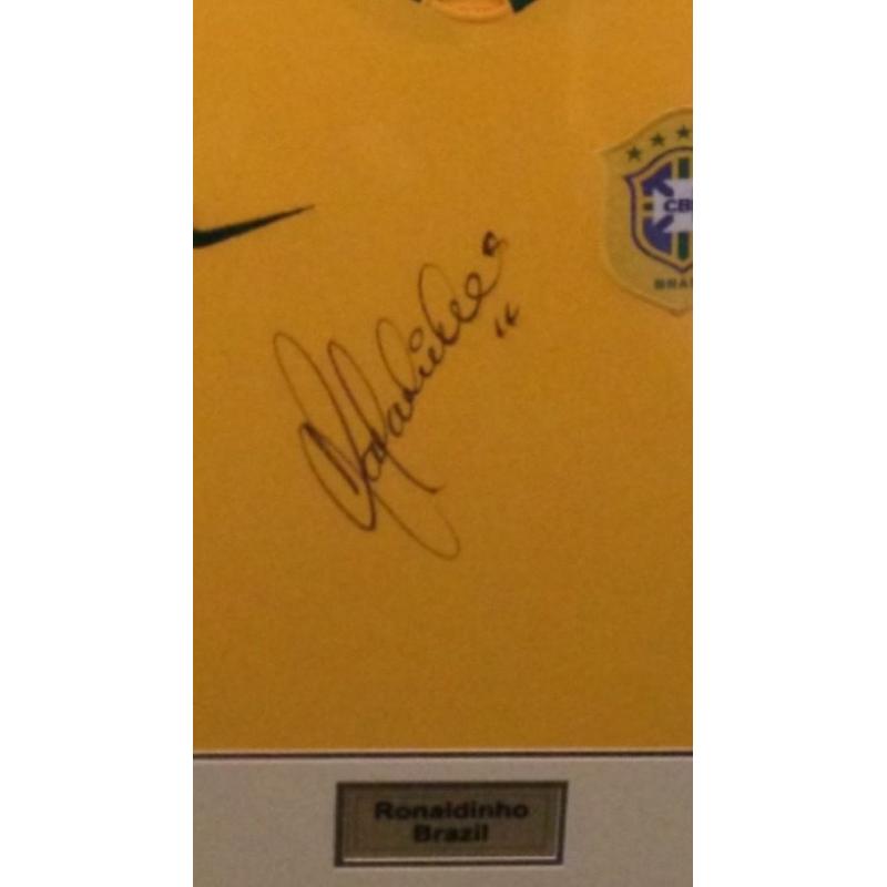 SIGNED SPORTS MEMORABILLIA - Personally signed/framed RONALDHINO Brazil football shirt!