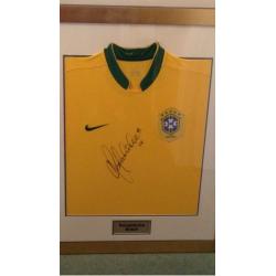 SIGNED SPORTS MEMORABILLIA - Personally signed/framed RONALDHINO Brazil football shirt!