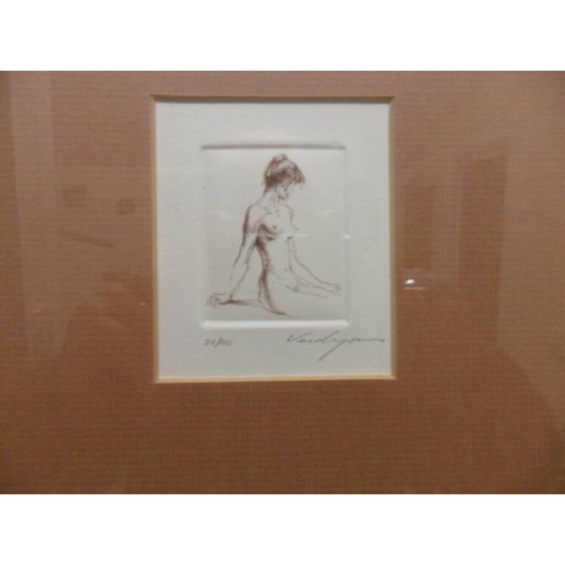 2 signed female nude etchings by Verdyer