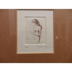 2 signed female nude etchings by Verdyer