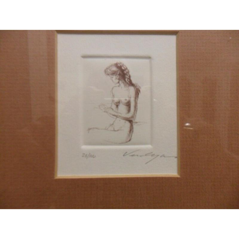 2 signed female nude etchings by Verdyer