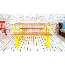 Any RAL Colour Powder Coating Dining Table Tapered Leg Industrial Kitchen Bench Sets