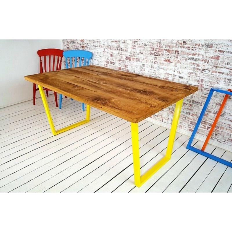 Any RAL Colour Powder Coating Dining Table Tapered Leg Industrial Kitchen Bench Sets