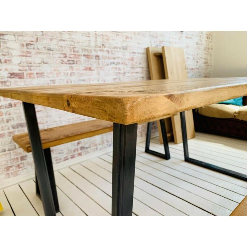 Any RAL Colour Powder Coating Dining Table Tapered Leg Industrial Kitchen Bench Sets